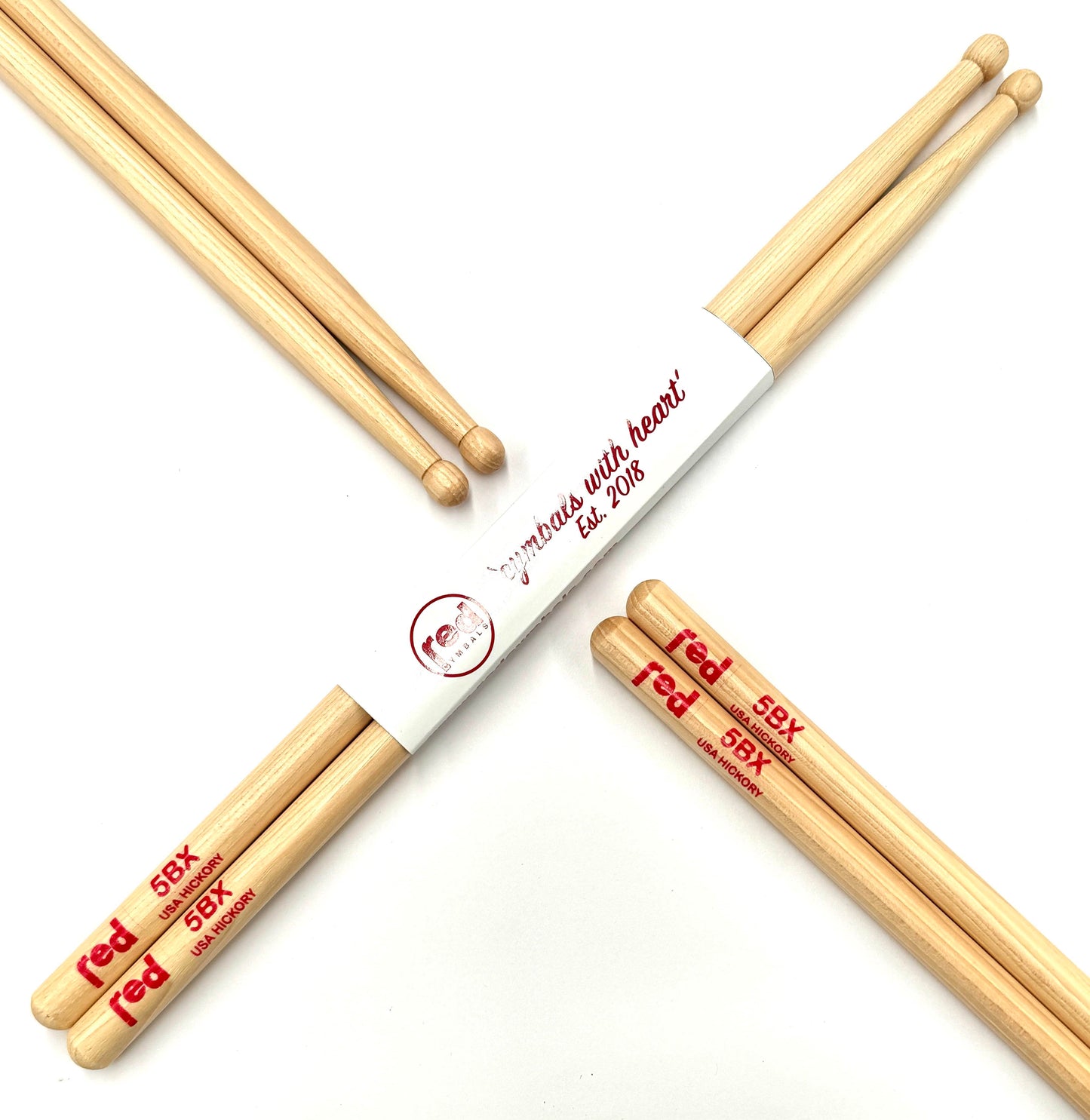 Red Cymbals Drum Sticks Red Drumsticks Natural Series multiple sizes Red Cymbals - Red Drumsticks - Natural Series - USA Hickory