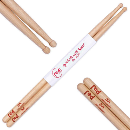 Red Cymbals Drum Sticks Red Drumsticks Natural Series multiple sizes Red Cymbals - Red Drumsticks - Natural Series - USA Hickory