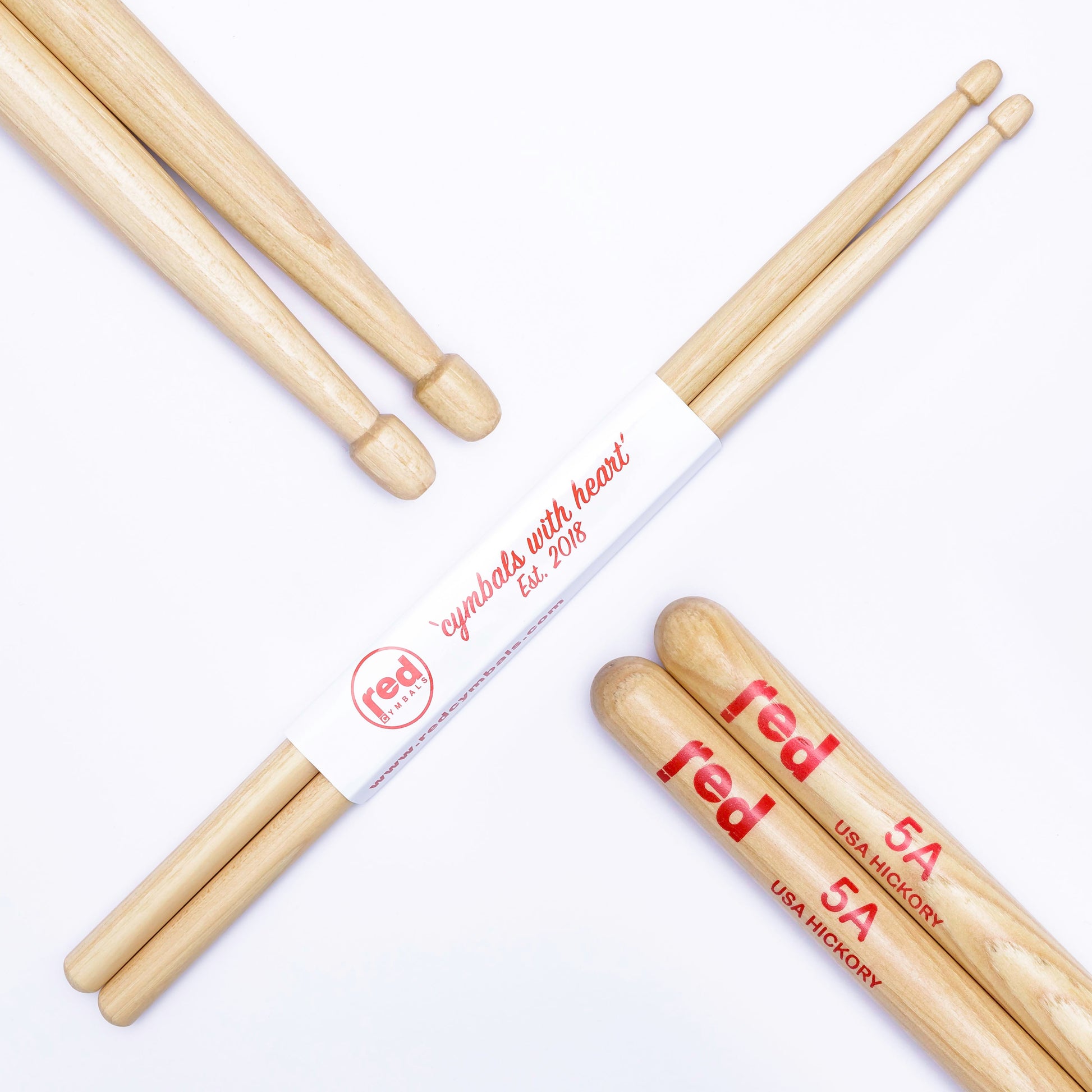 Red Cymbals Drum Sticks Red Drumsticks Natural Series multiple sizes Red Cymbals - Red Drumsticks - Natural Series - USA Hickory