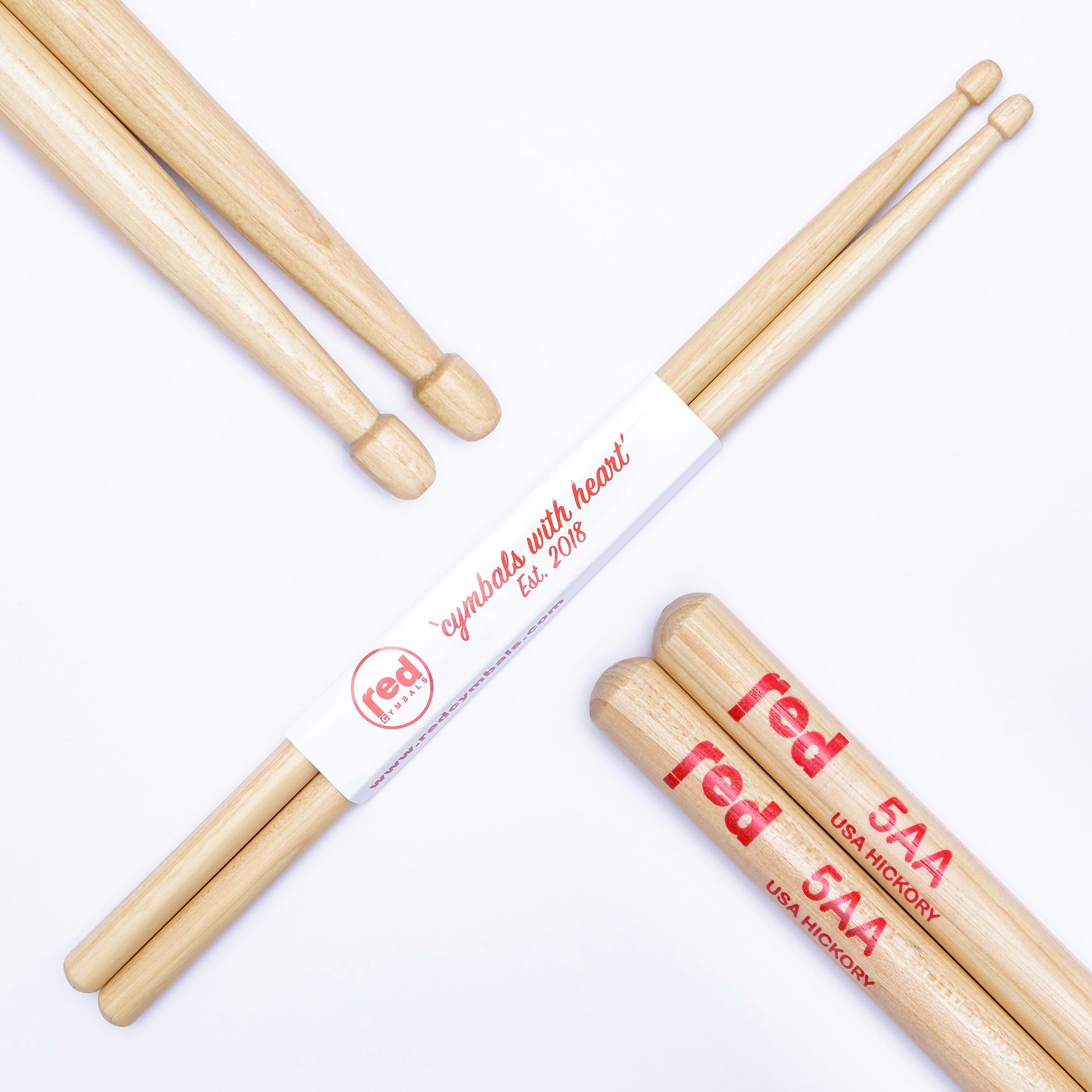 Red Cymbals Drum Sticks Red Drumsticks Natural Series multiple sizes Red Cymbals - Red Drumsticks - Natural Series - USA Hickory
