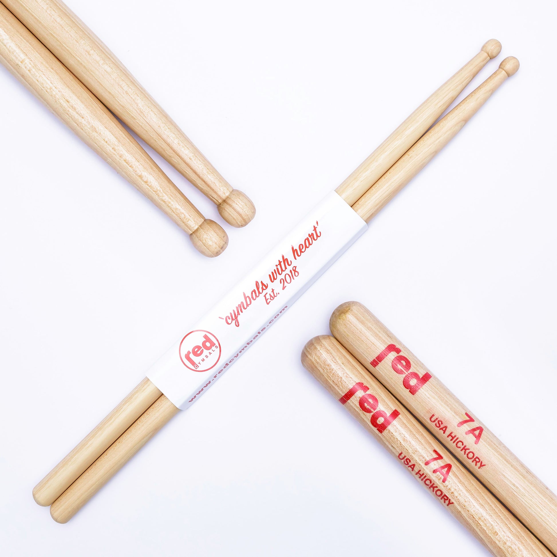 Red Cymbals Drum Sticks Red Drumsticks Natural Series multiple sizes Red Cymbals - Red Drumsticks - Natural Series - USA Hickory